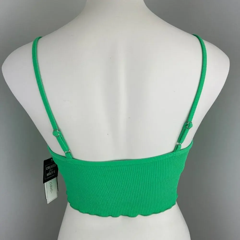 SALT + COVE Women Green Stretch Ruffled O-Ring Textured Scoop Neck Swim Top